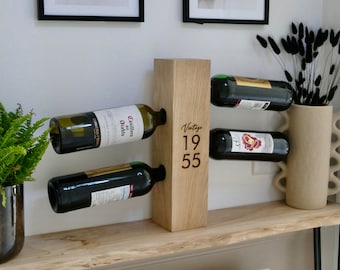 Personalised oak wine rack | Wine Birthday Gifts | Solid Oak Wine Bottle Holder | Wine Gifts