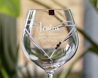 Personalised Heart Gin Glass | Diamante Gin Glass | Engraved Gin Glass