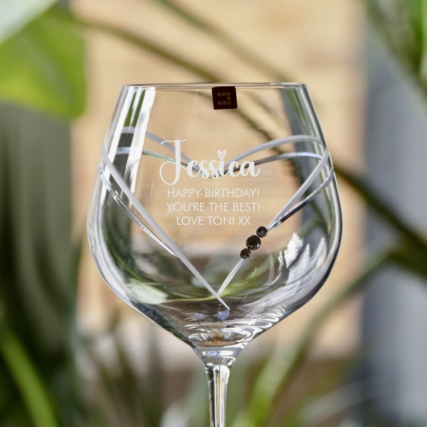 Personalised Heart Gin Glass | Diamante Gin Glass | Engraved Gin Glass