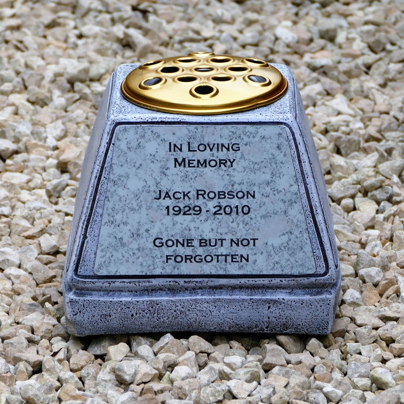 Graveside Memorial Flower Pot With Etched With A Personalised Etsy