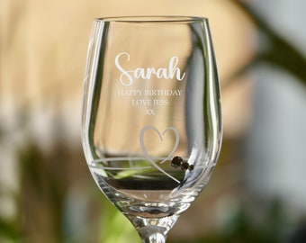 Personalised White Wine Glass | Heart Wine Glass | Engraved Diamante Wine Glass