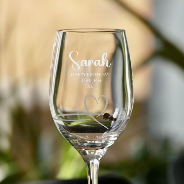 Personalised White Wine Glass | Heart Wine Glass | Engraved Diamante Wine Glass