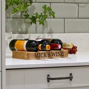 Personalised Oak Wine Rack Solid Oak Wine Bottle Holder Oak Gifts Wine Gifts image 2
