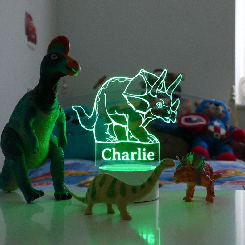 Personalised Dinosaur Night Light, Dinosaur Print, Dinosaur Night Lamp, Children's Lights, Kids Bedrooms, Triceratops Dinosaur Night Light image 5