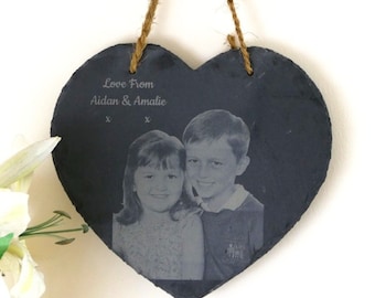 Photo Engraved Hanging Slate Heart