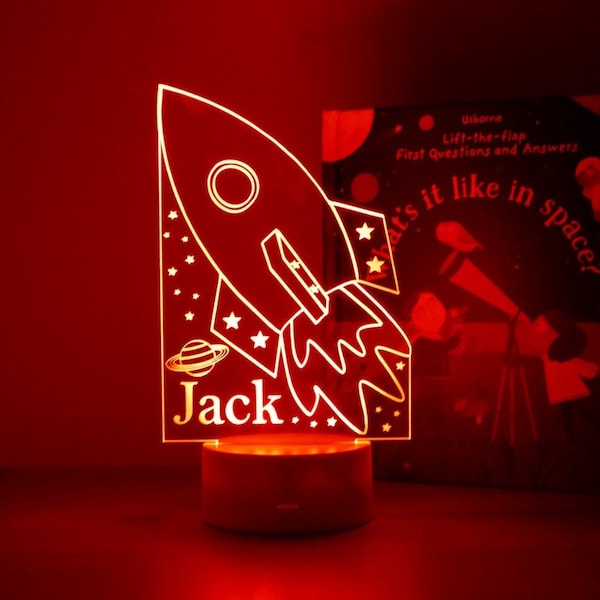 Personalized Rocket Night Light | Personalised Spaceship Night Lamp | Space Themed Decor | Boys Nursery Decor | Boys bedroom decor |