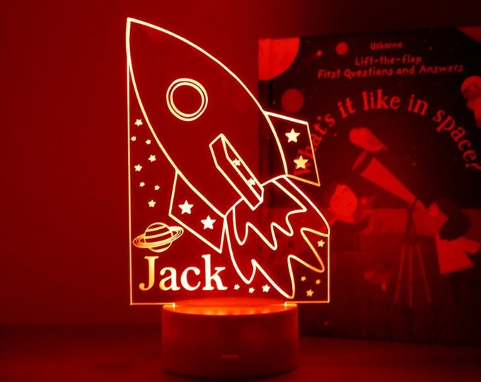 Personalized Rocket Night Light | Personalised Spaceship Night Lamp | Space Themed Decor | Boys Nursery Decor | Boys bedroom decor |