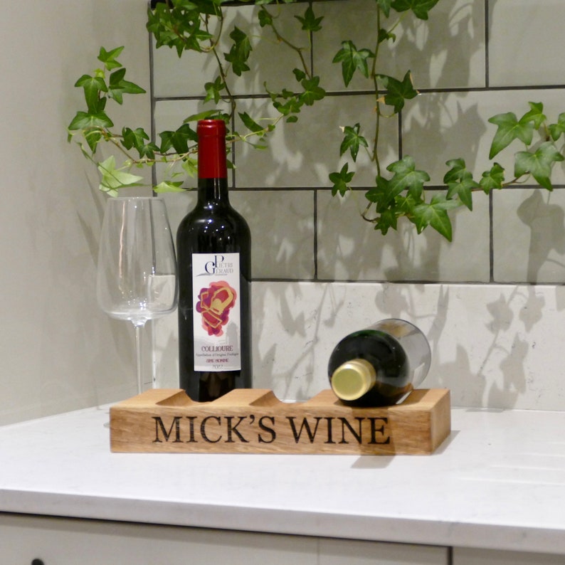 Personalised Oak Wine Rack Solid Oak Wine Bottle Holder Oak Gifts Wine Gifts image 4