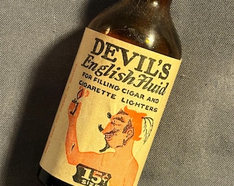 Vintage Devil’s English Fluid Bottle Rare Lighter Devil Labs Advertising
