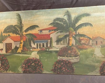 Antique Original Landscape Architecture Oil Painting of Old Florida