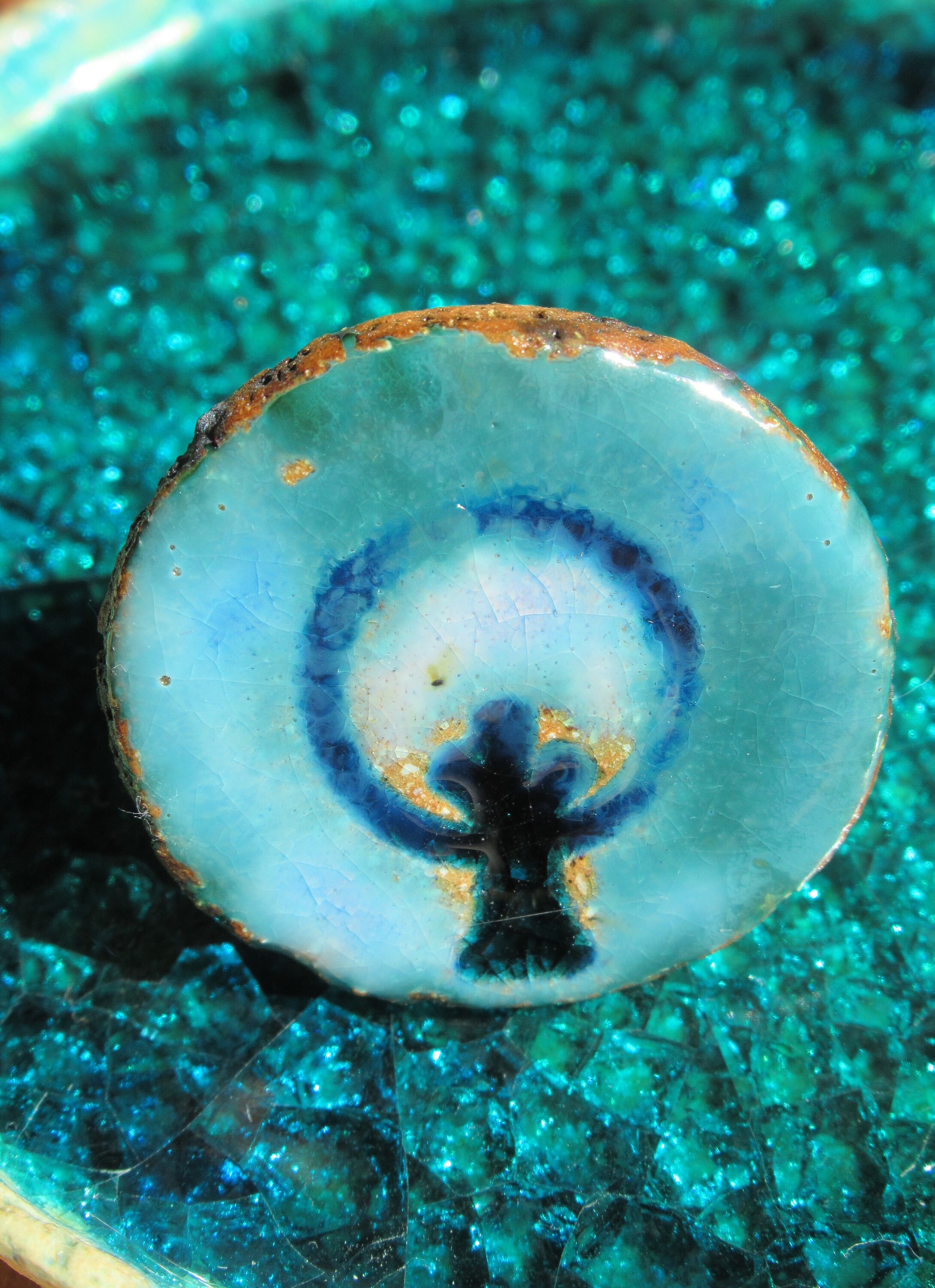 Tree of Life Ring,extra Large Earthy, Round Ceramic Ring, Blue/green