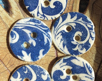 with soft green glaze and random leaf texture Set of 3 handmade ceramic buttons in off-white stoneware