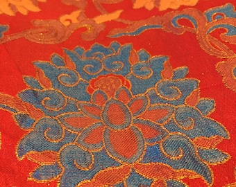 Red Tibetan Brocade with Lotus Flower