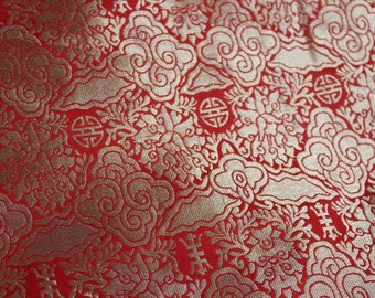 Altar Cloth fabric , Tibetan Brocade with longevity symbol, Lotuses and clouds.