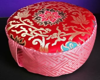 Meditation Cushion, handmade Tibetan Brocade Cushion with Buckwheat Hulls, zip zafu yoga and meditation floor cushion.