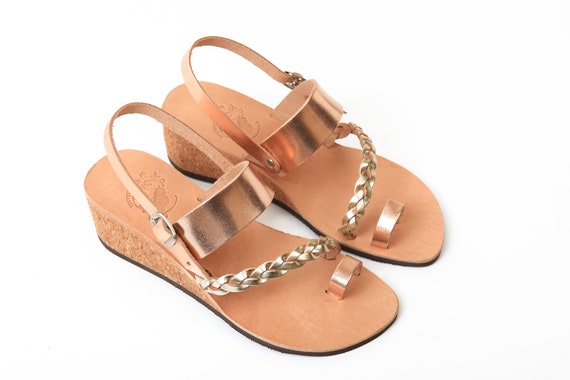 Bridal Shoes Handmade Greek Leather Sandals Summer Wedding Toe Ring Ancient Greek Sandals Rose Gold Sandals Wedding Sandals