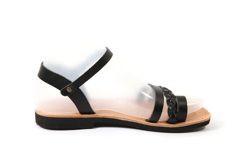 Ancient Greek Style Inspired Toe Ring Sandals Handmade Greek Leather Sandals Braided Sandals Black Leather Sandals