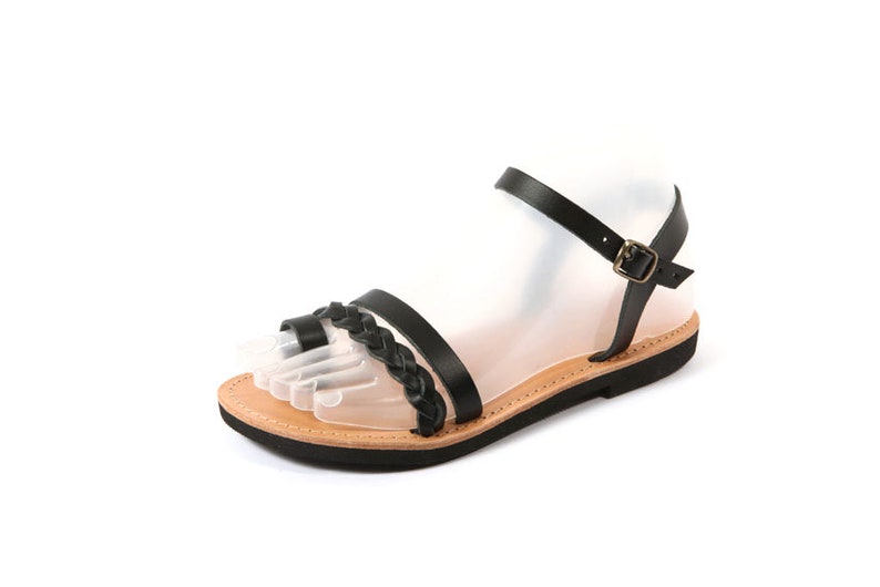 Ancient Greek Style Inspired Toe Ring Sandals Handmade Greek Leather Sandals Braided Sandals Black Leather Sandals