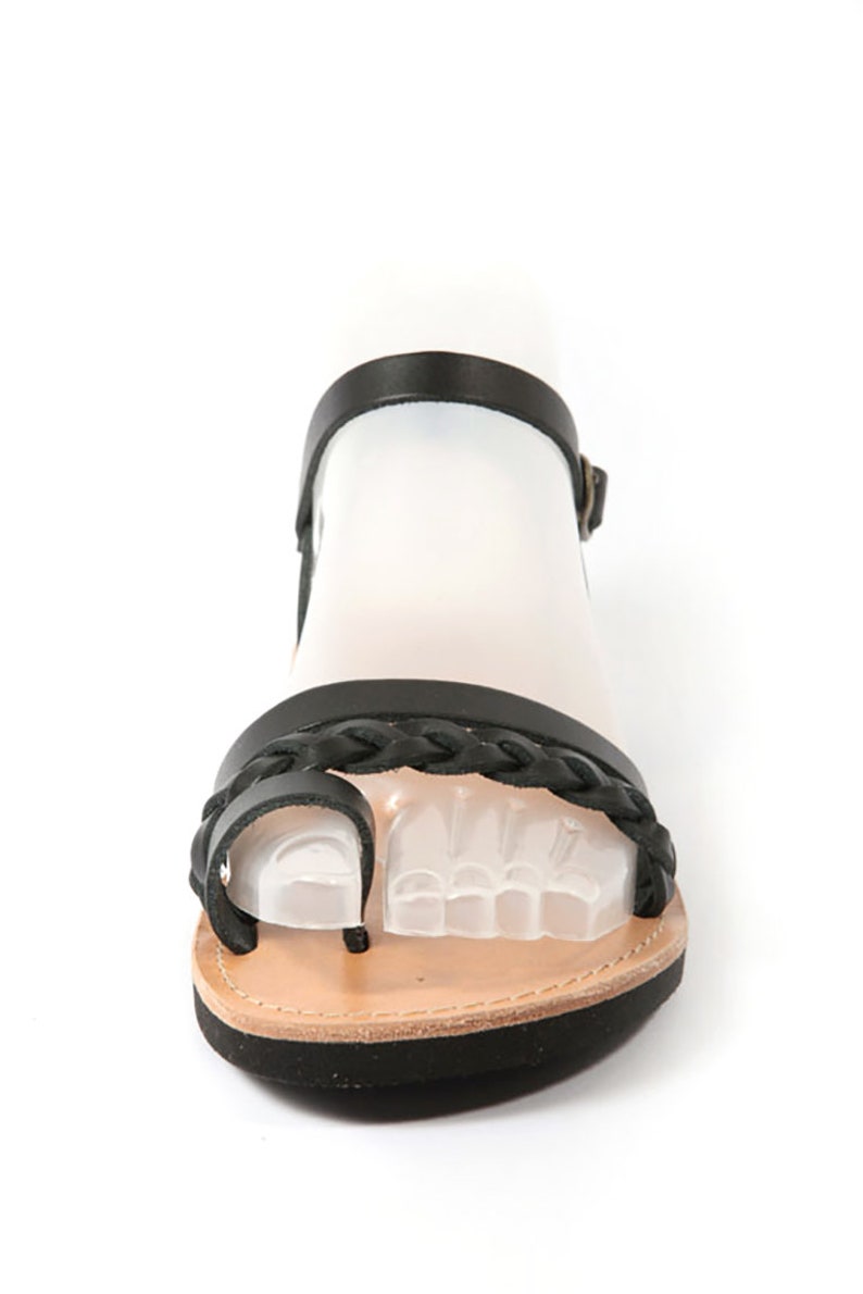 Ancient Greek Style Inspired Toe Ring Sandals Handmade Greek Leather Sandals Braided Sandals Black Leather Sandals