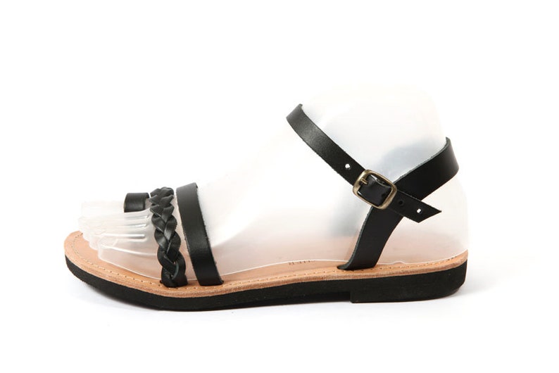 Ancient Greek Style Inspired Toe Ring Sandals Handmade Greek Leather Sandals Braided Sandals Black Leather Sandals