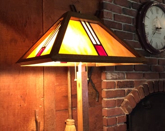 Arts and Crafts Style Floor Lamp, oak stained glass traditional construction free shipping