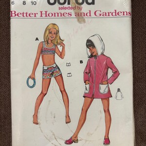 Vintage Uncut 1970s Burda 01233 Girls Swimsuit and Coverup Sewing Pattern - Size 10