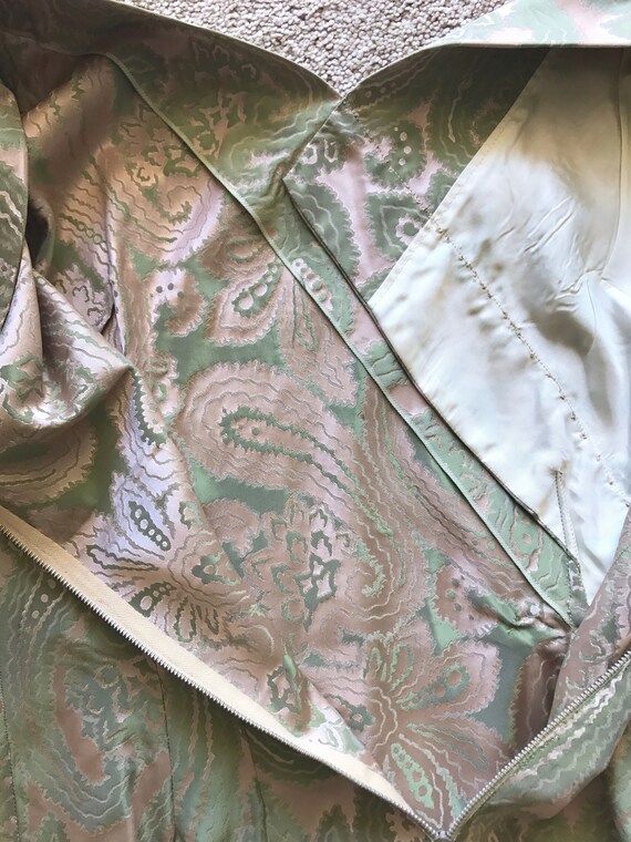 Vintage 1960s Mint Green Brocade Wrap Cocktail Dr… - image 6
