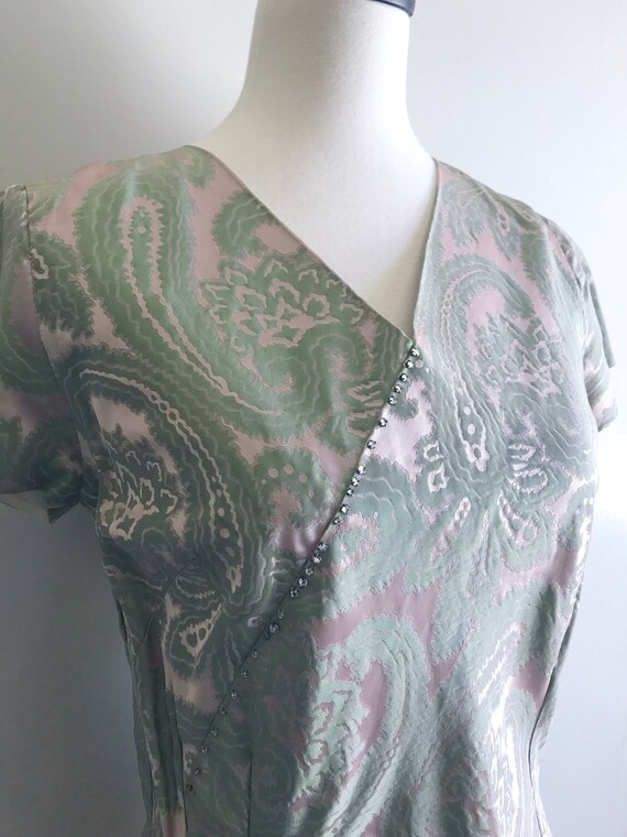 Vintage 1960s Mint Green Brocade Wrap Cocktail Dr… - image 3