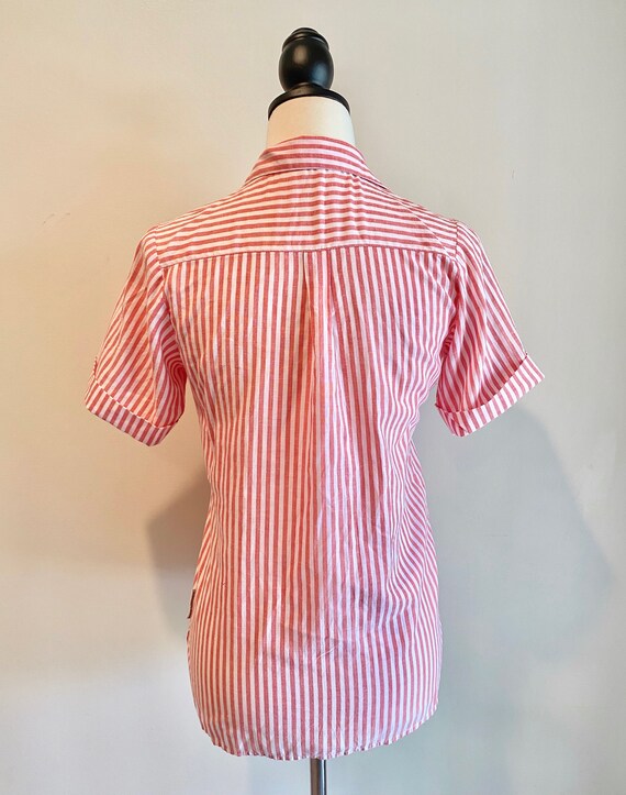 Vintage 1970s Red White Striped Button Up Pocket … - image 4