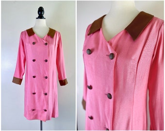 Vintage 1960s Pink Mod Double Breasted Overcoat Jacket Dress