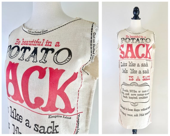 Vintage 1960s Pop Art Novelty Potato Sack Dress - image 1