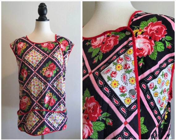 Vintage 1970s Floral Paisley Apron Artist Smock To