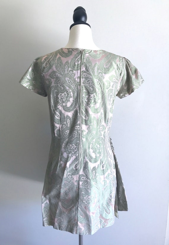 Vintage 1960s Mint Green Brocade Wrap Cocktail Dr… - image 4