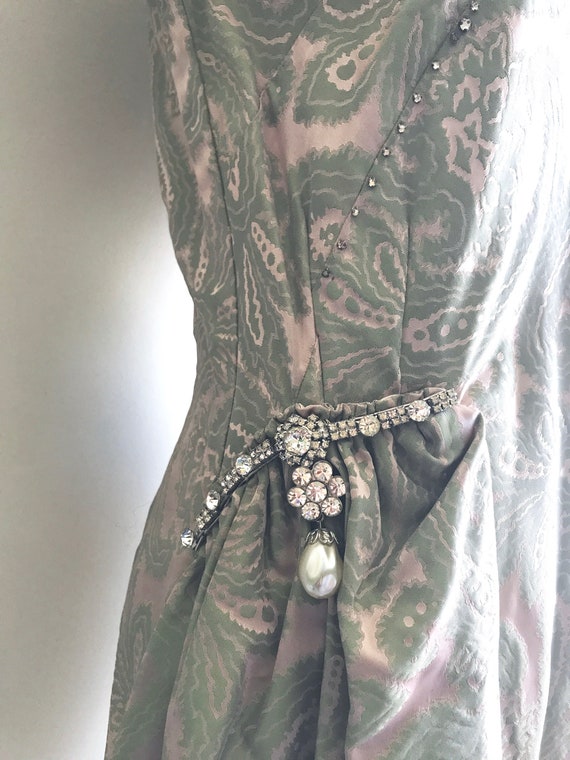 Vintage 1960s Mint Green Brocade Wrap Cocktail Dr… - image 7