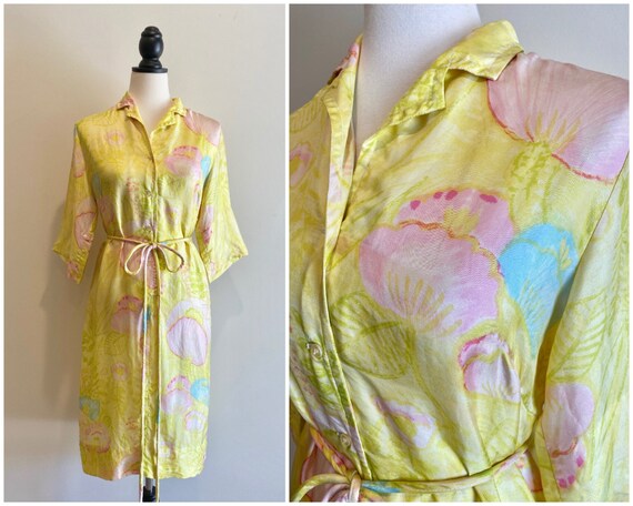 Vintage 1960s Lady Manhattan Silk Yellow Floral P… - image 1