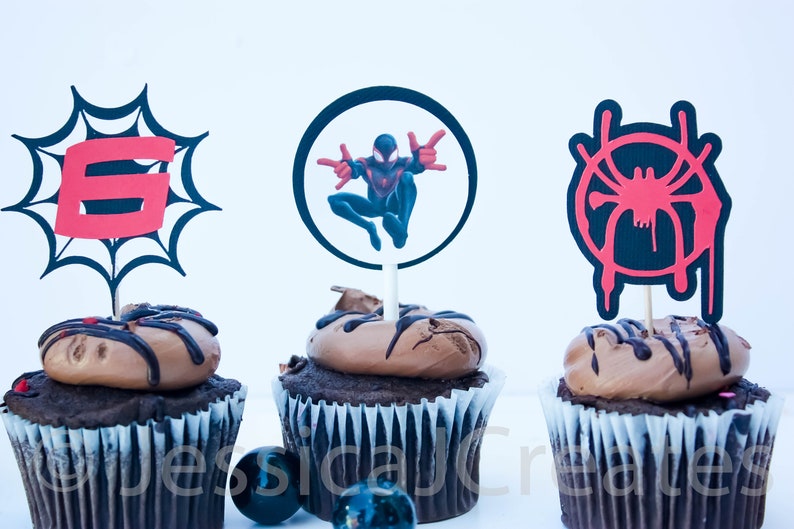 Spiderman Cupcake Toppers Miles Morales Into the Etsy