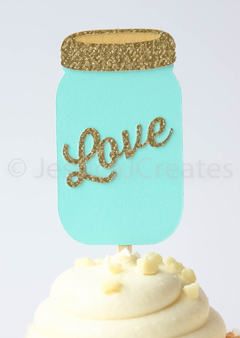 Mason Jar Cupcake Toppers Cupcake Toppers Gold Party Decor Bridal Shower Cupcake Toppers Rustic Party Decorations Qty 12