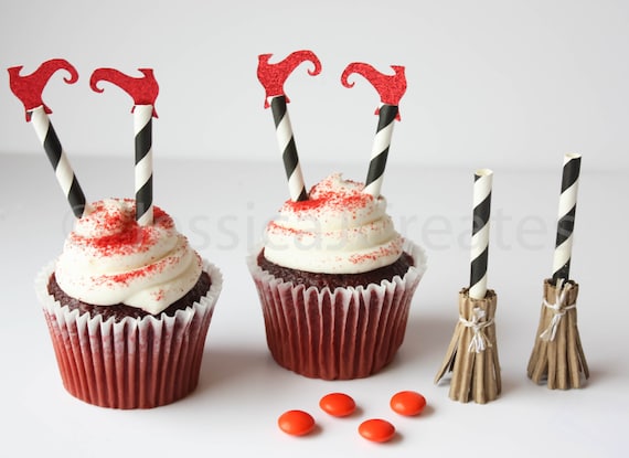 Halloween Cupcake Toppers Halloween Party Witch Cupcake Etsy