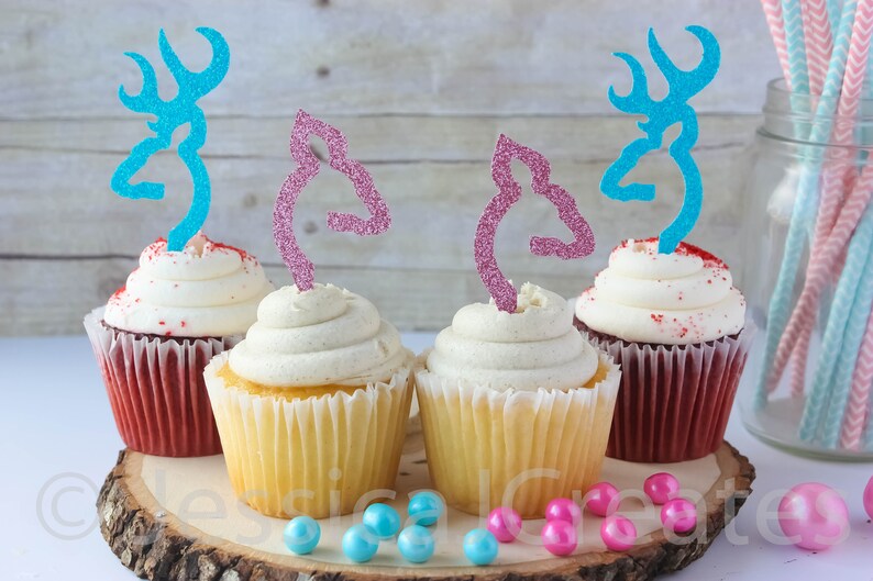 Buck or Doe Gender Reveal Baby Shower Cupcake Toppers Boy ...
