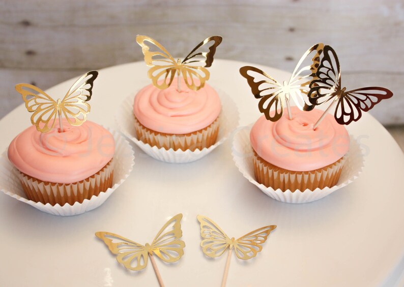 Cupcake Toppers Gold Foil Cupcake Toppers Butterfly Etsy