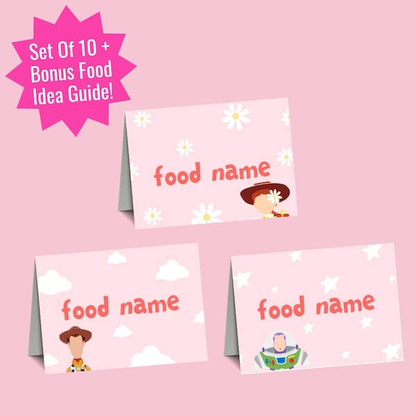Toy Story Food Tent Cards: Pink Birthday Party Decor (Digital Download)