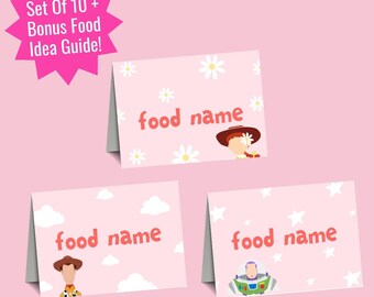 Toy Story Food Tent Cards: Pink Birthday Party Decor (Digital Download)