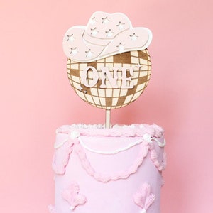 Disco Cowgirl First Birthday Cake Topper: Wooden Cowgirl Party Decor