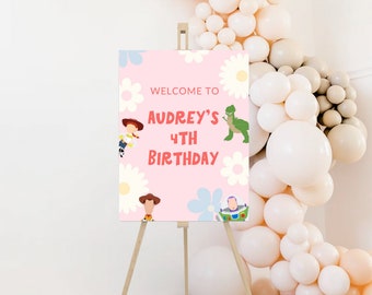 Girly Toy Story Birthday Welcome Sign: Pink Party Decor (Digital Download)