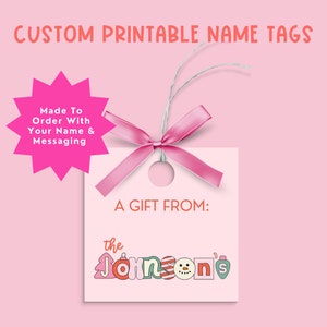 Etichetta regalo di Natale personalizzata, Etichetta natalizia stampabile, Su ordinazione, Etichetta modificabile, Natale fantastico, Natale retrò, Natale rosa e rosso
