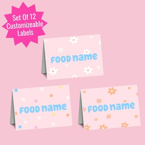 Tienda de comida para perros azul, etiqueta de buffet, fiesta de cumpleaños de perro azul, etiqueta de comida, decoración de fiesta rosa, tarjeta de mesa, decoración de fiesta para niños, editable
