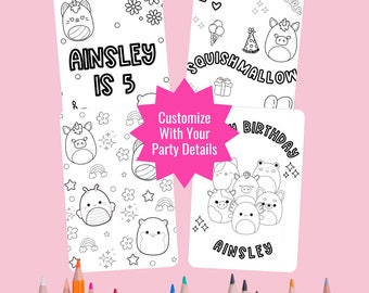 Squishmallow Birthday Coloring Pages: Customizable Party Activity (Digital Download)