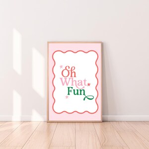 Impressão de arte de Natal, Oh, que divertido, Natal rosa e vermelho, impressão de feriado rosa, decoração de feriado feminina, decoração de arte infantil festiva fofa para impressão