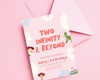 Girly Toy Story Birthday Invitation: Pink 2nd Birthday (Digital Download)