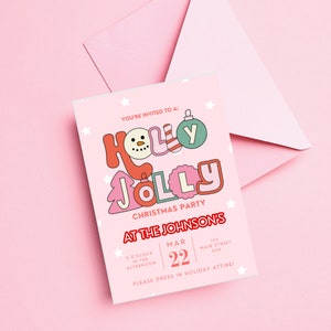 Christmas Party Invitation, Christmas Birthday Invite, Editable, Pink and Red Christmas Invitation For A Girl, Holiday Party, Holly Jolly